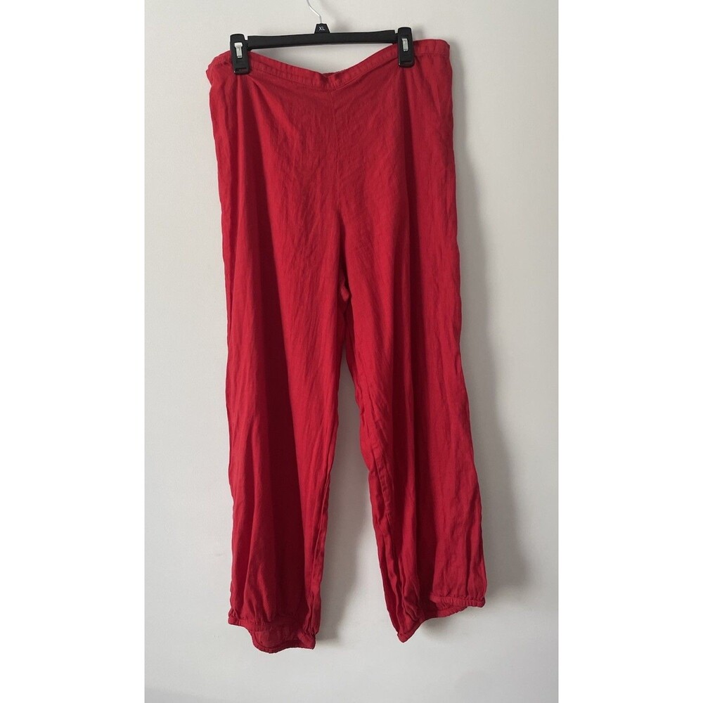 Hari Casuals Wide Leg Barrel Linen Pants Red XL Lagenlook Boho Hippie Cottage